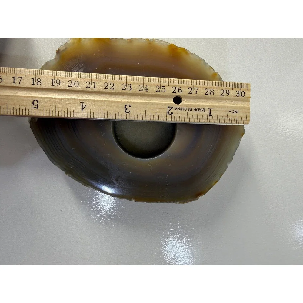 Natural Agate Geode Slice Tea Light Candle Holder Brown Banded Stone Decor